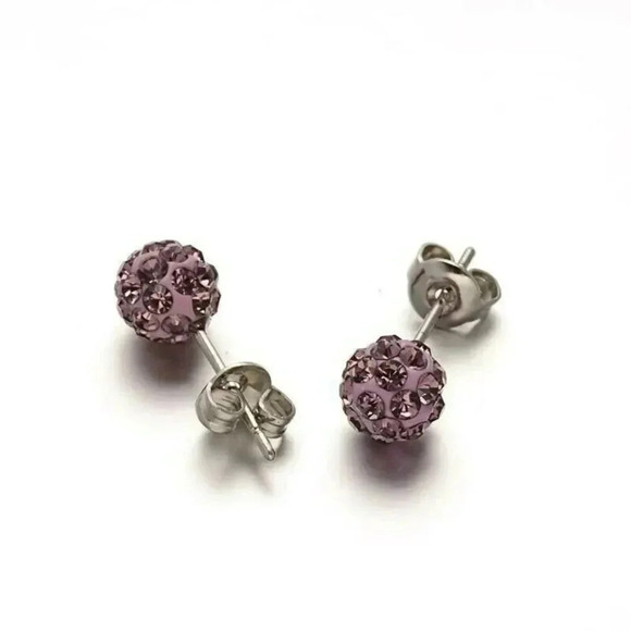 Austrian Crystal Ball Surgical Steel 6mm Disco Stud Earrings Lt Amethyst Purple - Picture 1 of 1